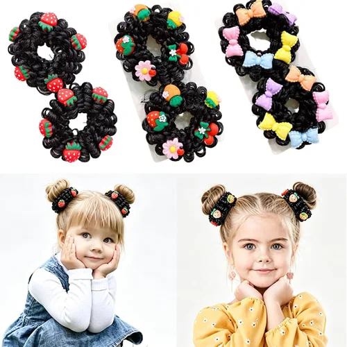 Vista 3 de 3 pares de moños en forma de dona para cabello grueso de niñas: moños de ballet y accesorios para pelucas