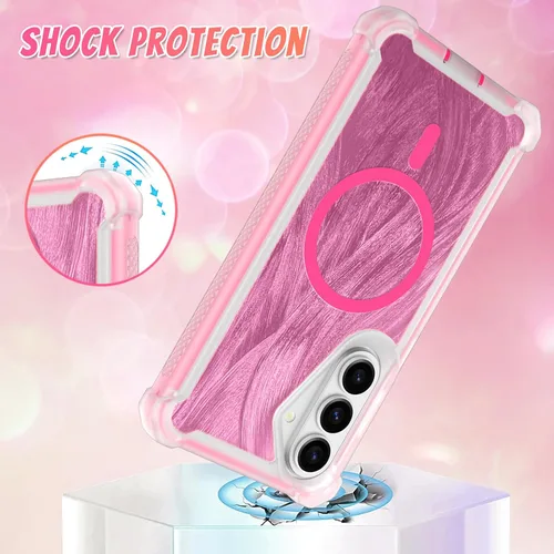 Vista 640 de Bonoma - Funda compatible con Samsung Galaxy S21 Plus, diseño de corazón con purpurina, color rosa Support for MagSafe, Plating Magnetic Case TPU