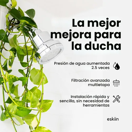 Vista 3 de Eskiin Cabezal de ducha filtrado, el mejor cabezal de ducha con filtros para un cabello y piel saludables, suavizante de agua de alta presión
