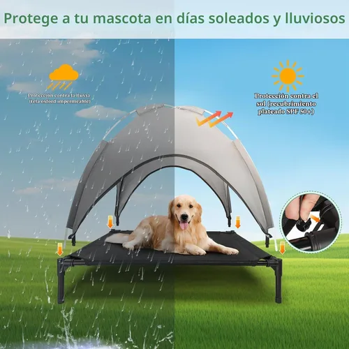 Vista 3 de Cama para perros para exteriores con toldo, cuna elevada, hasta