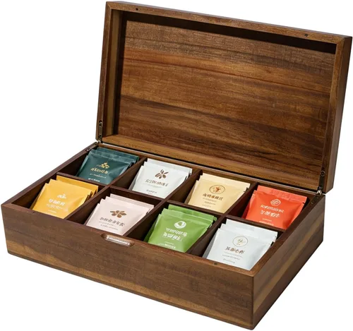 Vista 9 de Caja organizadora de bolsas de té de madera de acacia, bolsa de té Natural Marrón