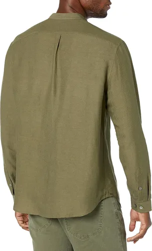 Vista 2 de John Varvatos Camisa de ajuste clásico para hombre con cuello de banda, parcial Placke