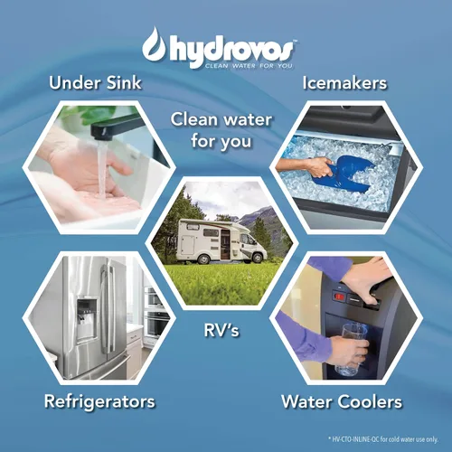Vista 6 de HYDROVOS Filtro de agua en línea para refrigerador, máquina de hielo, sistema de ósmosis inversa, conexión rápida a presión de 1/4 pulgadas, filtro