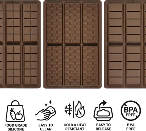 Vista 5 de Moldes de silicona para chocolate, molde de barra de chocolate antiadherente, 3 moldes de silicona de grado alimenticio, adecuado para hacer dulces