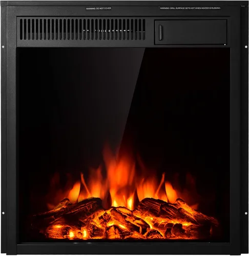 Vista 10 de Tangkula - Chimenea eléctrica empotrada de 18 pulgadas, calentador de chimenea independiente de 1500 W con efecto de llama ajustable y temperatura