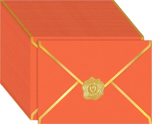 Vista 11 de Paquete de 100 sobres A7 de 5 x 7 para invitaciones, 7.18 oz de cartulina gruesa brillante 4 x 6 con solapa en V y sellador de lámina dorada, sobre