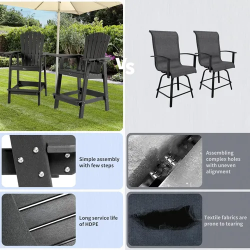 Vista 7 de FUNBERRY Silla alta Adirondack, sillas altas para balcón para todo tipo de clima, con soporte para tazas
