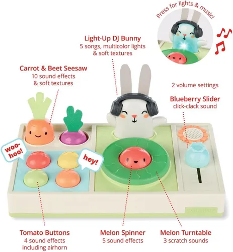 Vista 3 de Skip Hop - Set de juguete musical para bebé DJ con luces, canciones, efectos de sonido y texturas suaves, Farmstand Let The Beet Drop Set de DJ