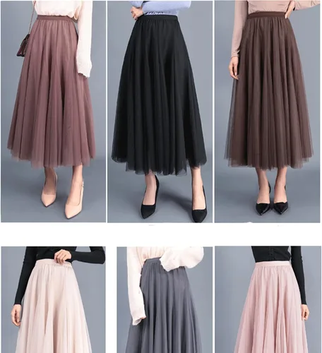 Vista 7 de Falda tutú de tul para mujer, color rojo, azul, gris, rosa, negro, café, para fiesta de graduación, fiesta de graduación, tutú de noche