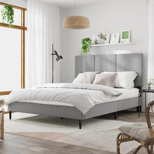 Vista 3 de IOILORI Base de cama tamaño Queen con cabecera tapizada, listones de madera resistentes, no requiere somier, silencioso, fácil montaje, gris
