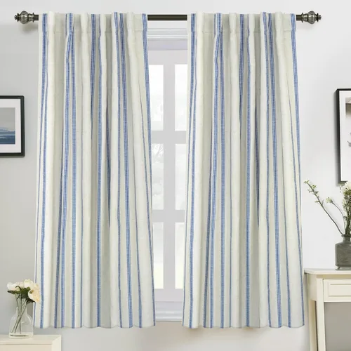 Vista 14 de DriftAway Cortinas opacas de mezcla de lino de granja de 90 pulgadas de largo para dormitorio, cortinas de lino con estampado de rayas verticales