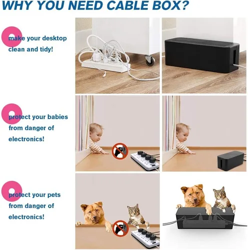 Vista 4 de Organizador de caja de gestión de cables, paquete de 2 correctores de alambre para cubrir ocultar protector de sobretensiones y regleta