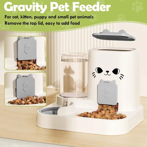 Vista 4 de Alimentador automático para mascotas de 1.6 L y dispensador de agua de 0.6 L, dispensador automático de alimentos y agua para gatos, alimentador por