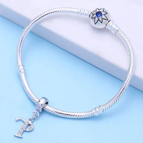 Vista 75 de ABUN Abalorio de plata de ley 925 con letra A a la Z, espaciador de inicial, con circonita cúbica transparete colgante, auténtica, para pulseras