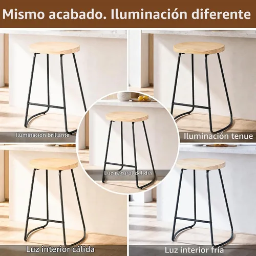 Vista 10 de HeuGah - Juego de 2 taburetes de bar de madera de 26 pulgadas para isla de cocina Madera clara