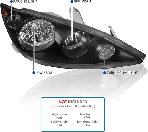 Vista 3 de SPEC-D TUNING Faros delanteros negros compatibles con Toyota Camry 2005-2006, conjunto de lámpara de luz frontal L+R
