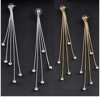Vista 2 de XINSHUN Pendientes largos lineales de diamantes de imitación con borlas largas para mujer