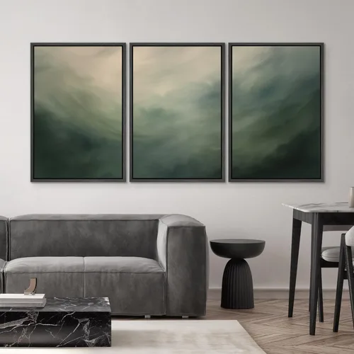 Vista 453 de SIGNWIN Lienzo enmarcado para pared, juego de arte neutro de bosque brumoso, ilustraciones en tono tierra, arte moderno, decorativo, bohemio