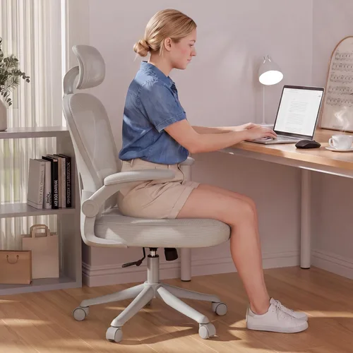 Vista 3 de SeekFancy Silla de oficina ergonómica M903, silla de escritorio para computadora con ruedas, silla de oficina de malla con respaldo alto con soporte