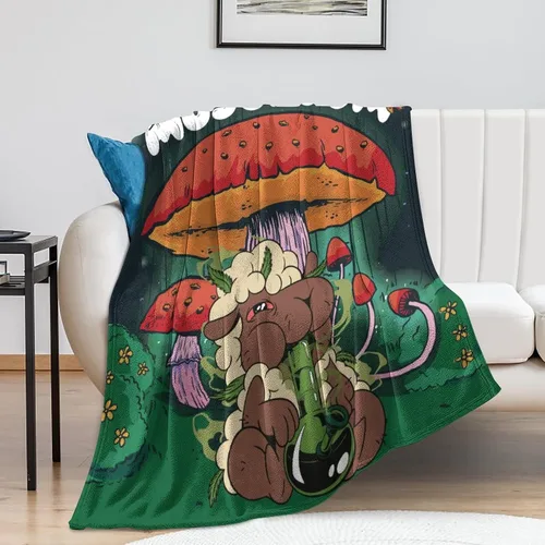 Vista 7 de Manta pequeña de marihuana de marihuana de hongos, 50 x 40 pulgadas, para mujeres y hombres, manta de felpa suave para cama, sofá, manta negra