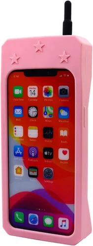 Vista 2 de Bonita funda clásica retro con forma de teléfono celular para iPhone 13, iPhone 14, iPhone 15 de 6.1 pulgadas, funda de silicona suave con dibujos