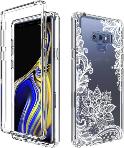 Vista 6 de Funda para Galaxy Note 9, Samsung Note 9 N960U con protector de pantalla de vidrio templado, patrón de mandala transparente, funda protectora