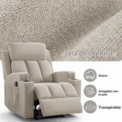 Vista 7 de CANMOV Silla reclinable manual con masaje y calor, cómoda silla reclinable con brazos y respaldo sobrerellenos, sofá individual reclinable manual