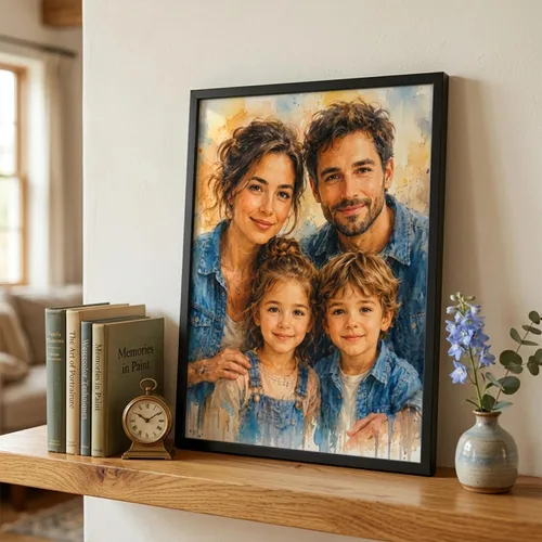 Vista 6 de NAZENTI Retrato de acuarela personalizado de foto, arte de pared con foto familiar, regalos personalizados para el día del padre para abuelo, papá