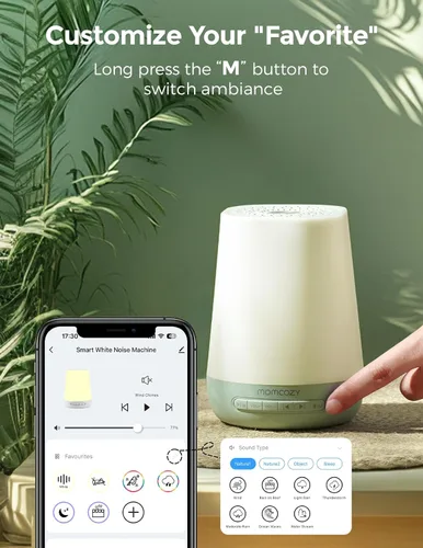 Vista 3 de Momcozy Máquina de sonido para dormir del bebé con luz nocturna y monitor de bebé Momcozy Smart WiFi con cámara y audio