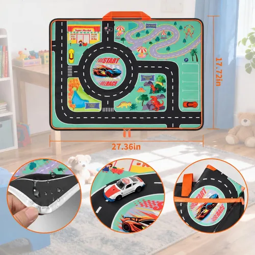Vista 5 de SAIKA Toy Car Case for Hot Wheels Storage, Holds 96 Cars with Playmat Black
