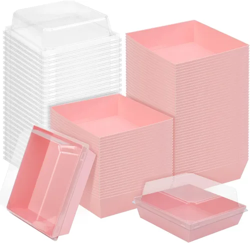 Vista 9 de Paquete de 50 cajas de embutidos de 5 pulgadas con tapas transparentes, color marrón To Go Paper Square Charcuterie Box,Small Disposable Food
