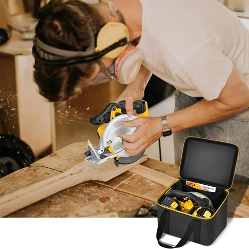 Vista 6 de Bolsa de herramientas universal para sierra circular DEWALT 20V MAX DCS391B/DCS565B, para Makita XSS02Z 18V Sierra Circular - Solo funda (negro)