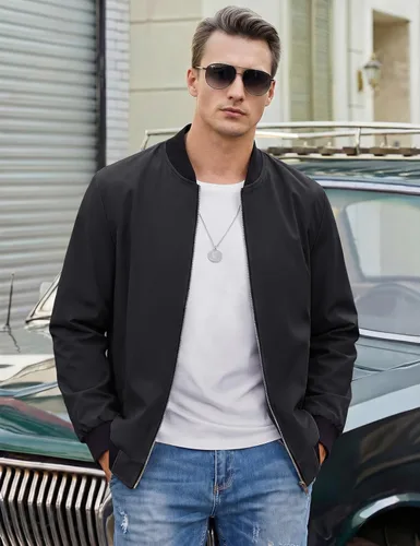 Vista 3 de TACVASEN Chaqueta Ligera para Hombre Chaqueta Bomber de Primavera Otoño Rompevientos Abrigos Casuales Elegantes con Bolsillos