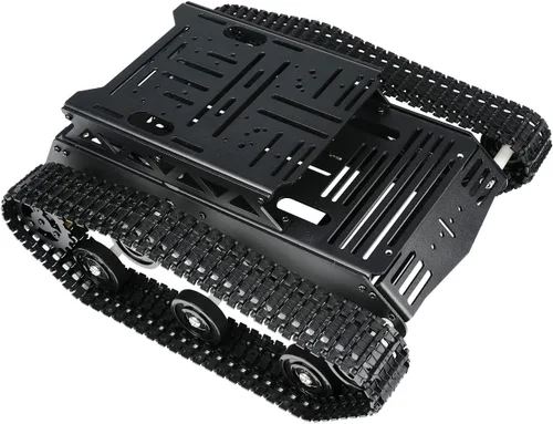 Vista 8 de Chasis de automóvil tanque con motor de engranaje de CC, chasis robot absorbente de golpes, plataforma móvil robótica de metal completo para Arduino