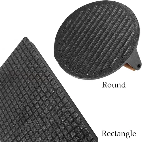 Vista 3 de Paquete de 2 prensas de hierro fundido negro, redondas de 7 x 7 pulgadas y 8 x 4 pulgadas, prensa rectangular de tocino pesado con mango de madera