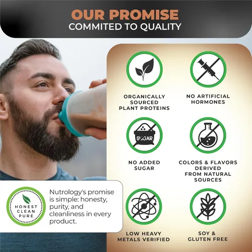Vista 6 de Nutrology TRIPACT Proteína vegana en polvo – Proteína orgánica de guisantes, arroz y calabaza, BCAA y glutamina, batidos sustitutivos de comidas a