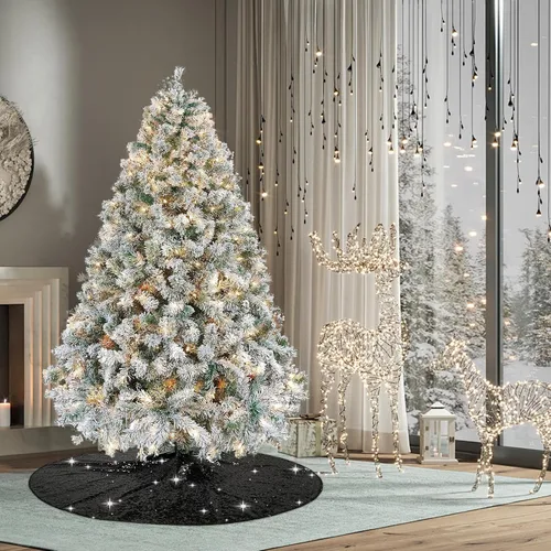 Vista 8 de PartyDelight Faldón para Árbol de Navidad de 24 Pulgadas, Redondo, Lentejuelas Negras Brillantes, Adornos Pequeños, Decoraciones de Fiesta