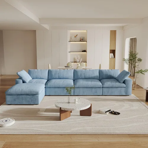 Vista 29 de Cloud - Sofá modular convertible de 80.3 pulgadas en forma de L para sala de estar con otomana de almacenamiento, sofás profundos minimalistas, Negro