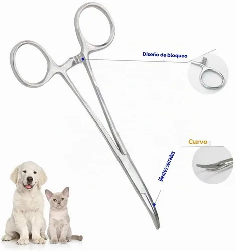 Vista 5 de Extractor de pelo de orejas y nariz para mascotas, recto y curvado, de acero inoxidable, pinzas de bloqueo de hemostato para el hogar, herramienta