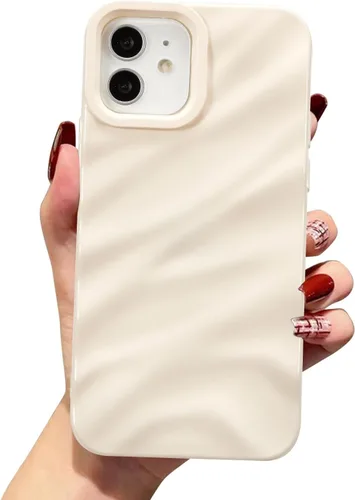 Vista 6 de QLTYPRI Funda compatible con iPhone 11, bonita funda con patrón de ondas de agua para niñas y mujeres, delgada, satinada, brillante, suave, de Beige