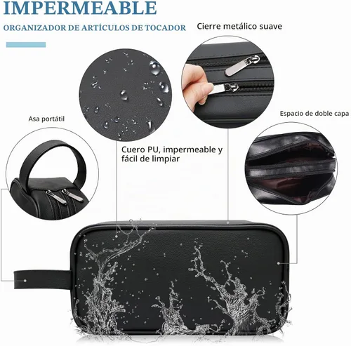 Vista 4 de Neceser para hombre y mujer, Negro, 1 unidad (Paquete de 1), Classic Neceser suave para damas, accesorios de viaje, artículos esenciales