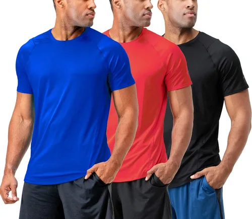 Vista 11 de DEVOPS Paquete de 3 camisetas atléticas de manga corta para hombre que Carbón / azul marino / acero
