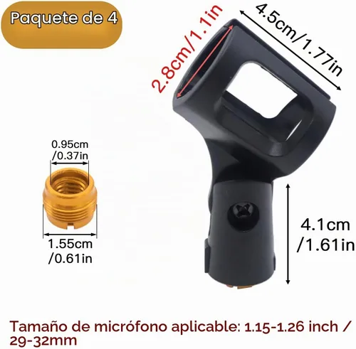 Vista 2 de Paquete de 4 clips de goma ajustables para micrófono, 1.142-1.260
