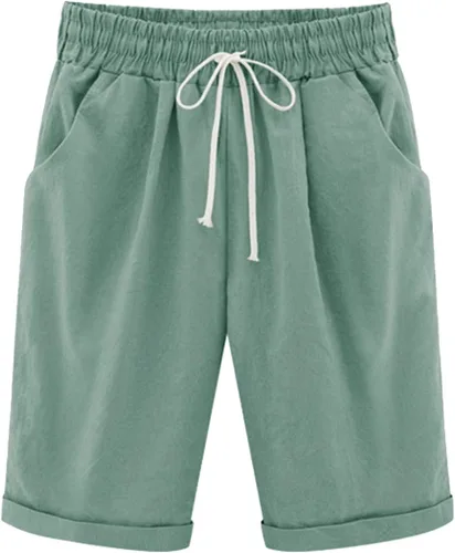 Vista 11 de Vcansion Bermudas de algodón con cintura elástica hasta la rodilla para mujer con cordón A#verde militar