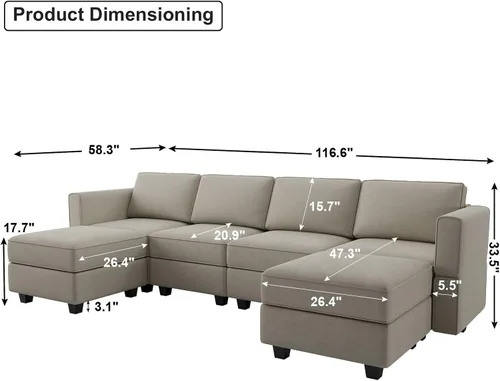 Vista 2 de Belffin Sofá modular seccional con tumbonas reversibles de terciopelo, sofá seccional en forma de U con asiento de almacenamiento, color gris