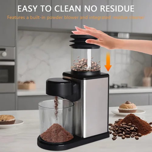 Vista 3 de Molinillo de café eléctrico para el hogar y la oficina: molinillo de café inteligente con 25 ajustes de molienda de precisión y tolva de grano