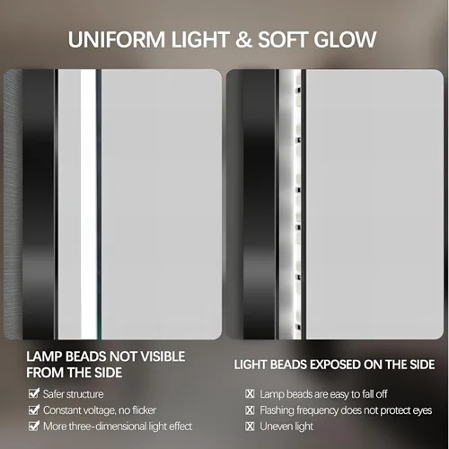 Vista 3 de Espejo de Baño LED Redondo de 24", Espejo de Tocador Retroiluminado Montado en Pared con Marco Biselado de 45°, Espejo Iluminado para Dormitorio