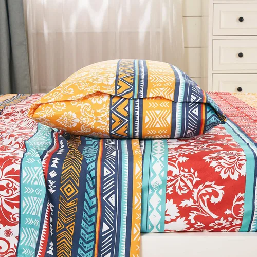 Vista 13 de Chezmoi Collection Paradise - Juego de sábanas florales de 3 piezas, multicolor, azul, rojo, naranja, crema, de microfibra con bolsillo profundo