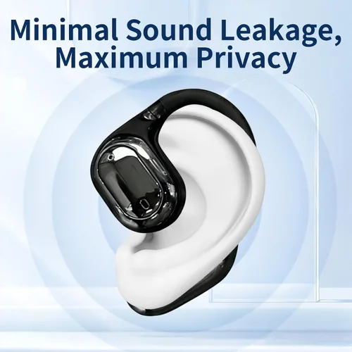 Vista 5 de Auriculares de oreja abierta, auriculares Bluetooth inalámbricos con micrófono, auriculares deportivos ultra cómodos con pantalla LED, sonido Negro