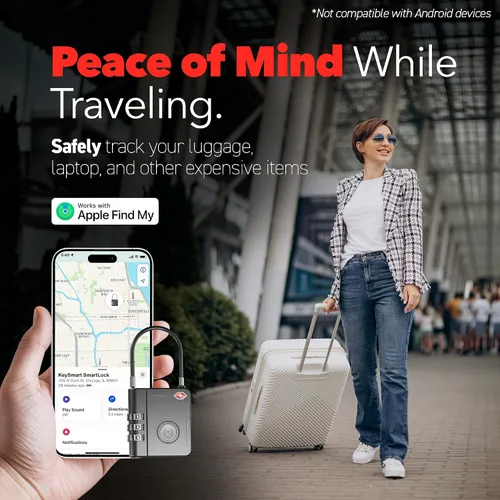 Vista 2 de KeySmart SmartLock - Cerraduras de equipaje de rastreo TSA para equipaje, rastreador GPS, bloqueo de combinación compatible con Apple Find My App